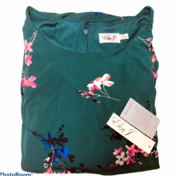 Eliza J Womens Green Floral Cap Sleeve Knit Sheath Dress Plus Sz 24W New - Picture 3 of 11